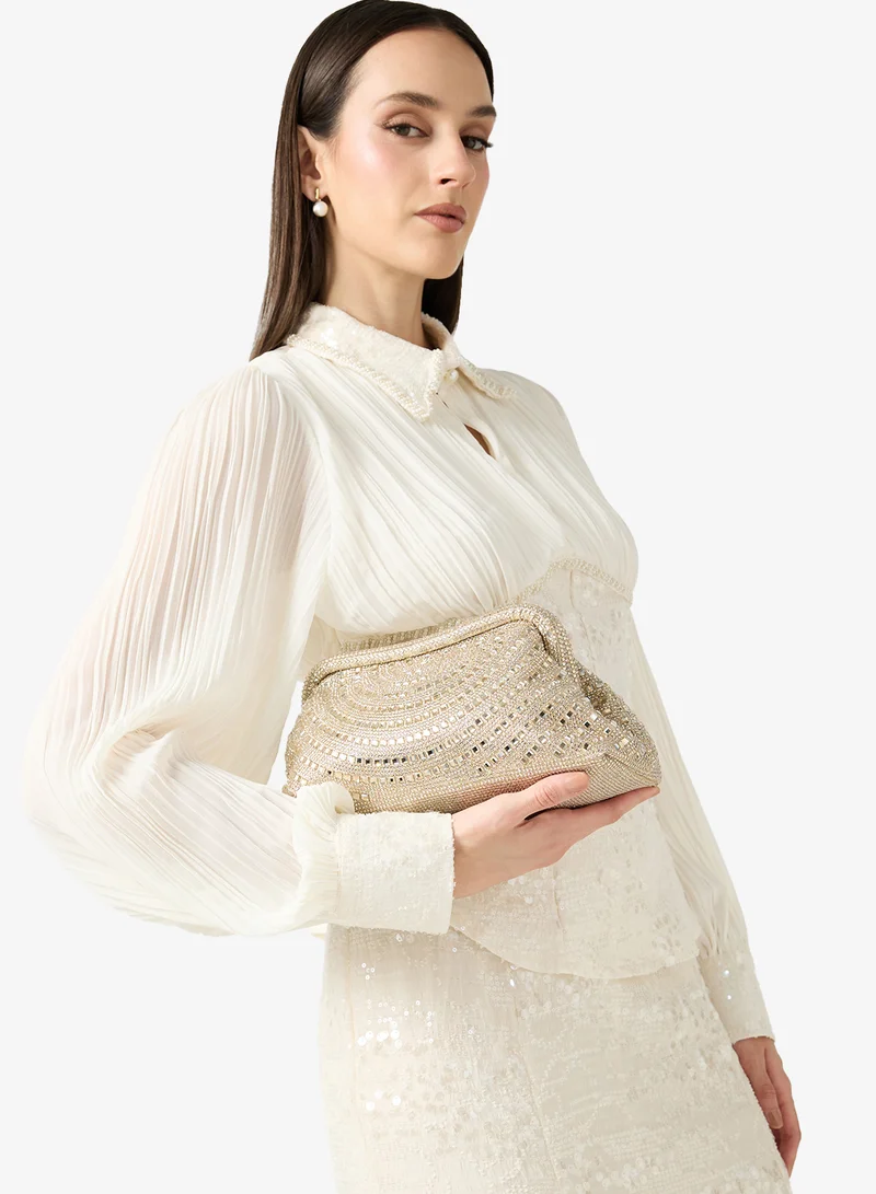 Khizana Gold East-To-West Metallic Embellished Gold Bag for Women | Best Price UAE